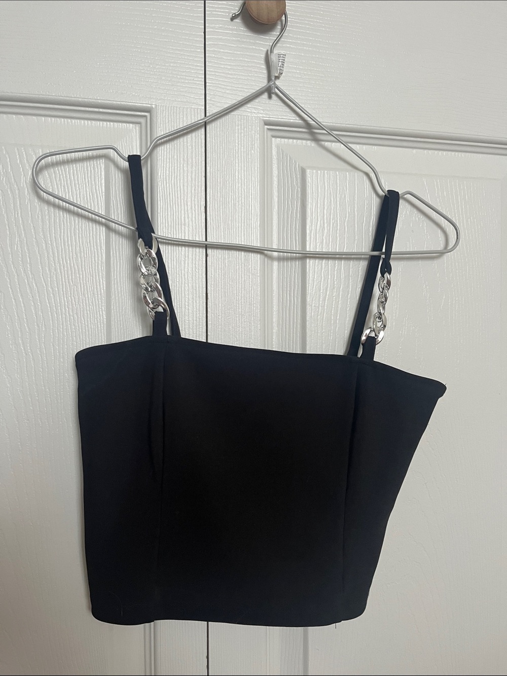 H&M Black Strapless Crop Top with Silver Chain Straps